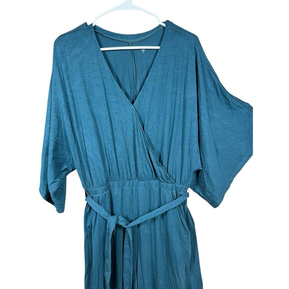GARNET HILL Womens Sz M Teal Stretch Tencel Kimono Sleeve Knit Jumpsuit Belted - Picture 3 of 14